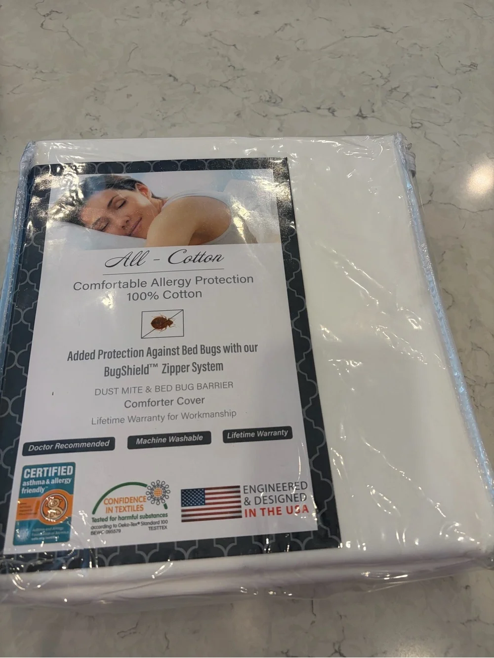 All-Cotton White Comforter Cover with BugShield Zipper - 100% Cotton